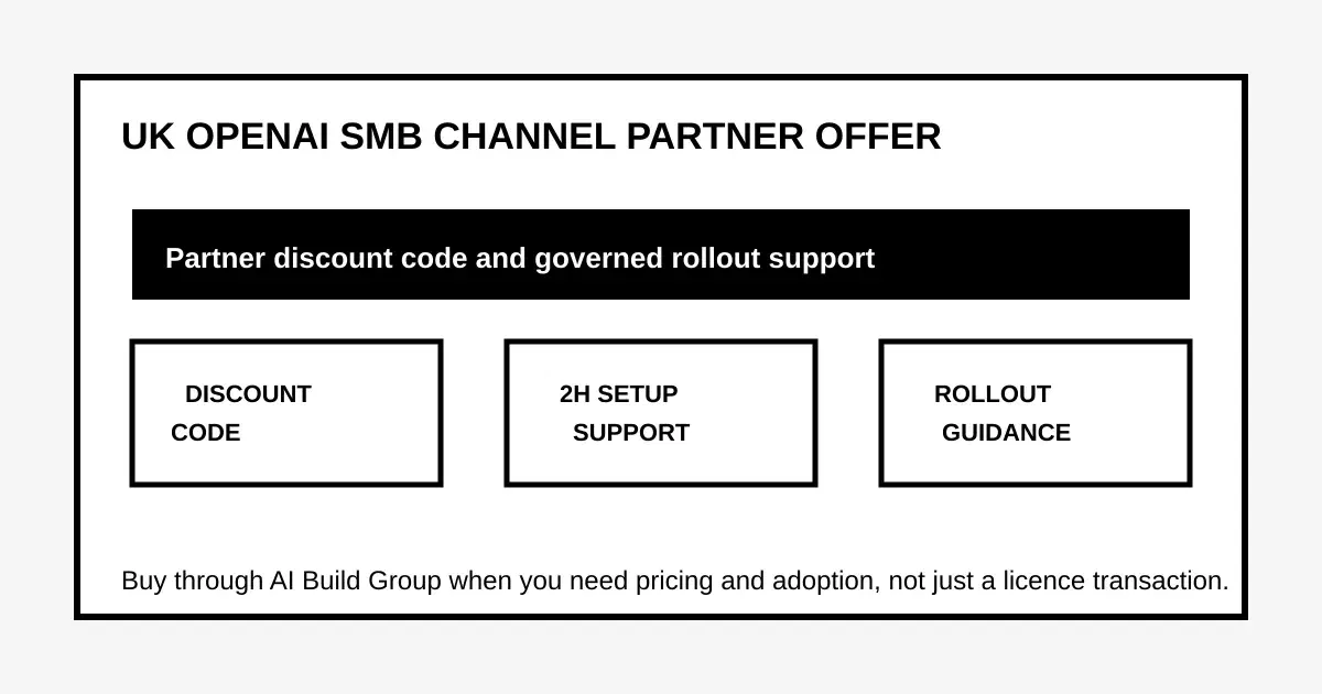 UK OpenAI SMB Channel Partner offer — discount code, setup support, and rollout guidance